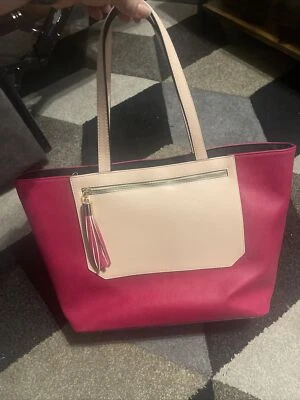 Bolso de Mano Neiman Marcus Magenta Y Piel Sintética Rosa Claro. Grande Foto 1 de 4
