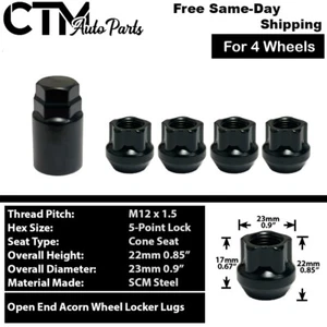 4x Black 12x1.5 Open End Anti-Theft Wheel Lock Lug Nut Set+Key Fit Honda Acura - Picture 1 of 4