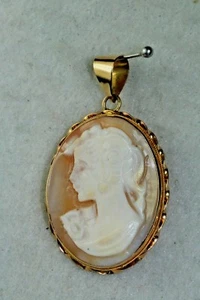 1970'S VINTAGE ITALY ITALIAN 14K GOLD SIGNED CAMEO PENDANT FOR A NECKLACE - Picture 1 of 2