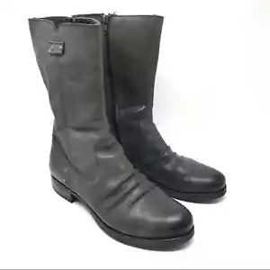 Biza Grey Leather Boots Made In Portugal Fur Lined Stacked Heel Women EU Sz 41 - Picture 1 of 11