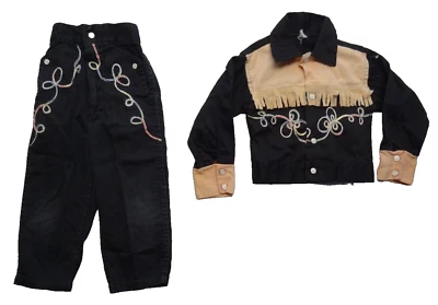 Toddler Western Rodeo Cowboy Outfit Pearl Snap Costume Halloween Pant Shirt 50s - Image 1 of 4