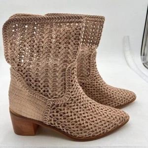 Nude Women Pointed Toe Mesh Low Chunky Heel Ankle Boots Back Zipper Short Bootie - Picture 1 of 6
