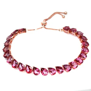 Gemstone Pink Mystic Topaz 925 Sterling Silver White Gold Bracelet 11.0" - Picture 1 of 5