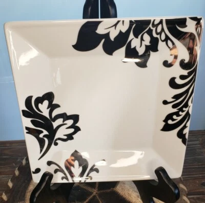 Plato de ensalada cuadrado The Cellar Whiteware plateado 8,58" porcelana blanca plateada NUEVO  Foto 1 de 4