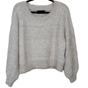 Nerzrosa Damen Metallic Pullover gerippter Ausschnitt Ballonärmel Pulli Gr. XS - Bild 1 von 10