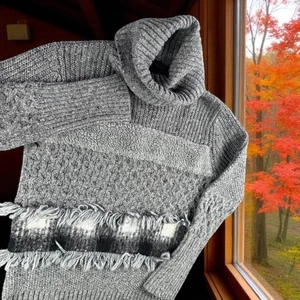 Banana Republic Wool Sweater Women XS Gray Blend Cowl Neck Fringe Knit Dress - Picture 1 of 9