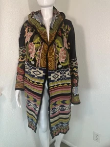 Boho bestickt Johnny Was Duster S Kapuze Strick Mantel Gobelin Festival Artwear - Bild 1 von 7