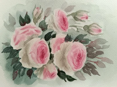 Original Artwork Painting Landscape Flowers PINK ROSES Floral Wall Arts Gift A5 - Image 1 of 4