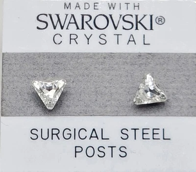 Silver Triangle Stud Earrings 8mm Crystal Made with Swarovski Element - Image 1 of 3