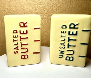 CERAMIC STICKS OF BUTTER SALT & PEPPER SHAKERS SALTED & UNSALTED FARMHOUSE FUN - Picture 1 of 8