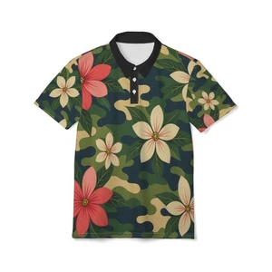 Floral Camo Polo Shirt, Herren Damen Unisex, Trendy Golf Tee, Frühling Mode Top, - Bild 1 von 4