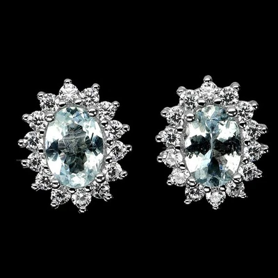 Pendientes de plata de ley 925 ovalados aguamarina 7x5 mm joyas de piedras preciosas naturales Foto 1 de 4
