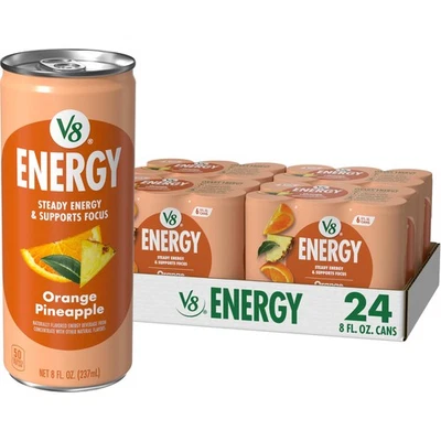 Bebida energética V8 Energy Orange Piña, lata de 8 fl oz (paquete de 24) Foto 1 de 4