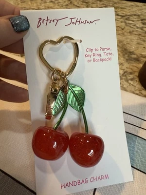 NEW Betsey Johnson Gold Tone Cherry Key Fob Hand Bag Charm - Image 1 of 4