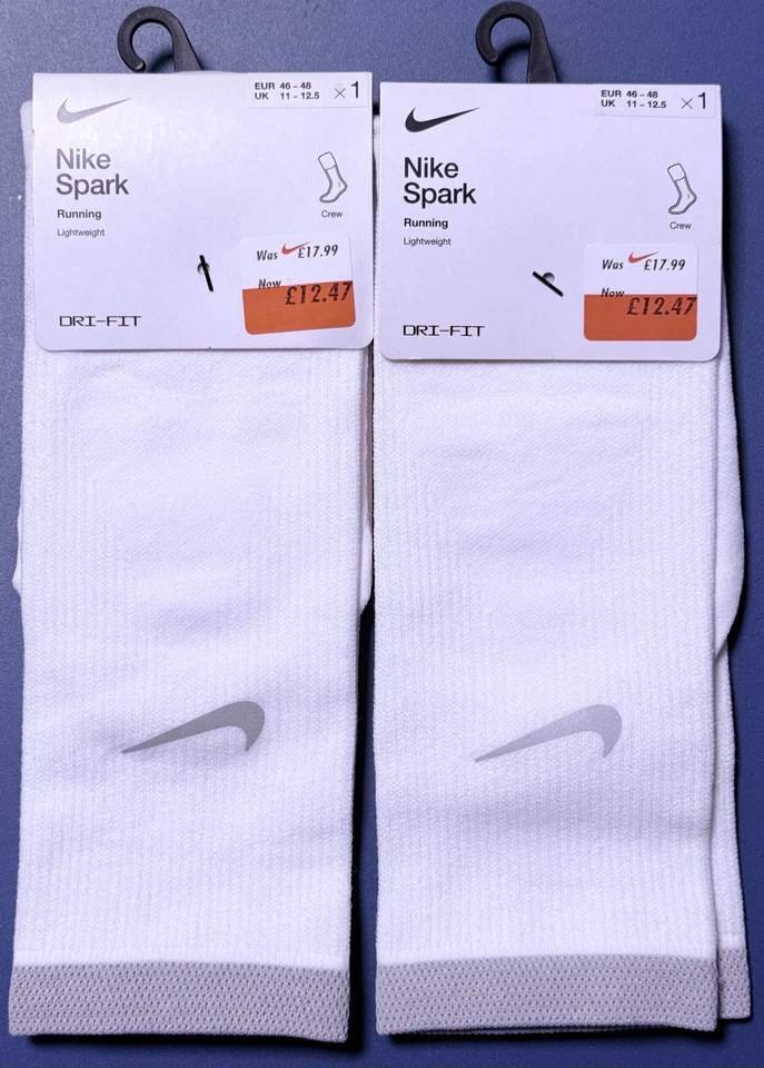 Nike SPARK Lightweight Reflective Crew Running Gym Socks DA3584-100 UK 11-12.5 - Image 1 of 4