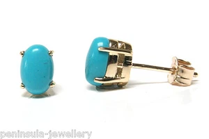 9ct Gold Turquoise Studs Oval Earrings Gift Boxed Made in UK - Picture 1 of 3