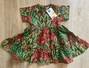 Elisa Mama Kids Dress Handmade Nigeria Toddler Girl 3T Red Green Floral Leaf NWT - Picture 1 of 7
