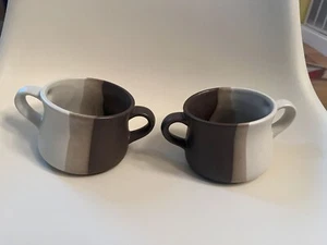 Vintage McCoy Tri Color Brown Sandstone Double Handled Soup Mugs - Picture 1 of 4