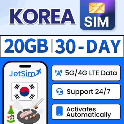 Korea SIM Card - 20GB High-Speed, 30 Day JetSim/Travel SIM - Image 1 of 4