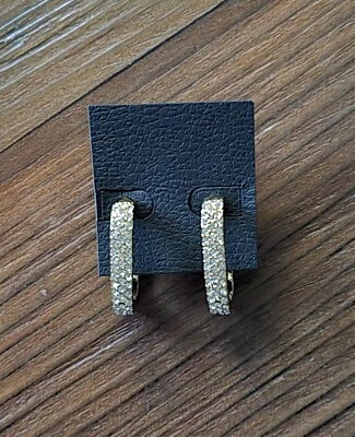 NWOT WHBM PAVE OVAL HUGGIE HOOP STUD EARRINGS GOLD TONE / CLEAR CZ  - Image 1 of 4