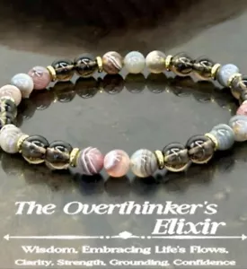 🙈🙉🙊"Das Elixir des Überdenkens" Botswana Achat und Rauchquarz Perlen Armband - Bild 1 von 5