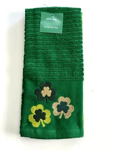 St Patrick's Day Kitchen Dish Towels Set of 2 Embroidered Lucky Charm - Picture 1 of 5