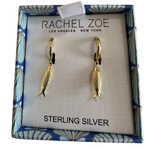 NIB Rachel Zoe Gold Over 925 Sterling Silver Sardine Dangle Earrings - Picture 1 of 3