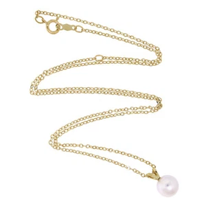 "Collana Ciondolo Perla Akoya Oro Giallo 18K Bianco 7,55MM Oro Giallo 18" - Foto 1 di 5