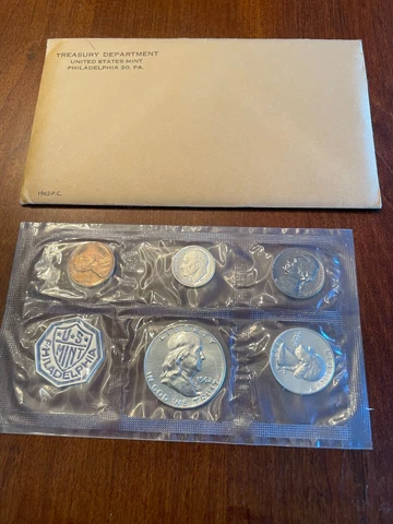 1962 US Mint Proof Set in original envelope. #62-02 Cover