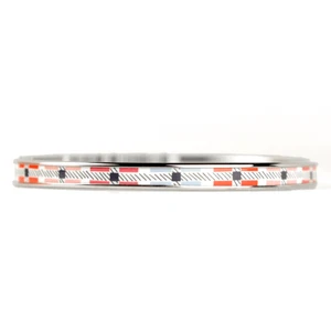 HERMES BRACELET 65 Narrow Palladium-Plated Enamel Bangle Geometric Pattern - Picture 1 of 4