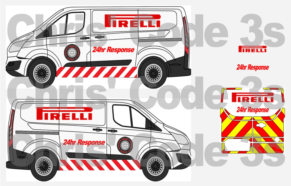 Code 3 Adhesive Vinyl Decals Suit 1/43 1/50 Transit Custom - Pirelli Tyres - Image 1 of 1