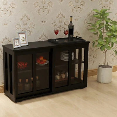 Buffet Cabinet Sideboard Storage Kitchen Cupboard W/ Glass Doors Console Table - Image 1 of 4