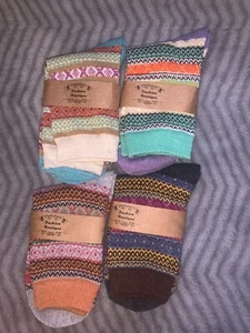 Fashion Boutique Sock Sets Lot of 4 Unique Colorful Wool/Cotton/Polyester - Picture 1 of 10