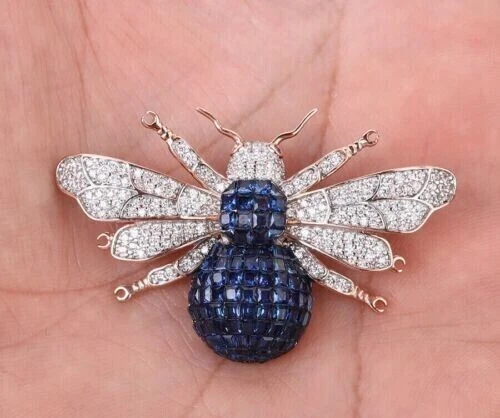 Broche prendedor de abeja zafiro simulado corte redondo de 2,50 quilates enchapado en oro rosa de 14 quilates Foto 1 de 4