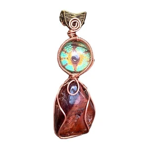 Colgante Ojo de Tigre Rojo y Ojo de Dragón Envoltura de Alambre de Cobre Hecho a Mano Protección Joyería - Imagen 1 de 10