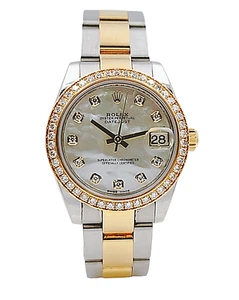 Ladies Rolex DateJust 31mm 18K Gold / Steel Wristwatch w/Diamond Dial & Bezel. - Picture 1 of 14