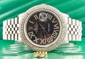 Rolex Men's Datejust 36mm Jubilee Steel Watch ICED 3.00ct Diamonds Black Dial - Picture 1 of 8