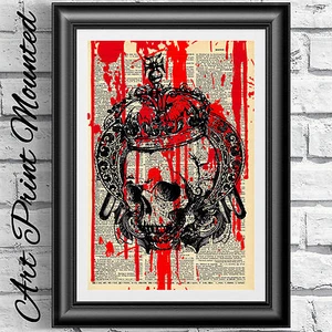 MONTADO Arte impreso en página de diccionario Gótico Steampunk Calavera Sangre Corona decoración - Imagen 1 de 3