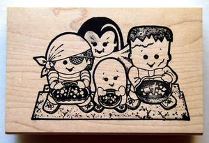 Trick or Treaters HALLOWEEN KINDER Leigh's Wunschbrunnen Stempel Oase Vintage - Bild 1 von 2