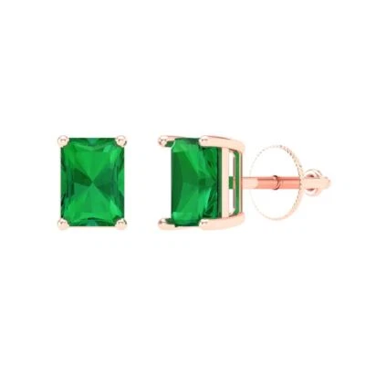 2 ct Emerald Cut Solitaire Studs Gemstone Solid Rose Gold Earrings Screw back - Image 1 of 4