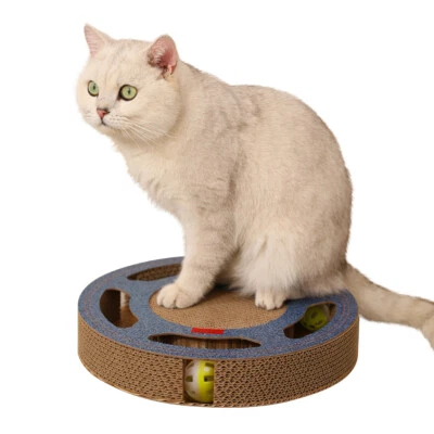 Heikoeco® 3 in 1 Kratzbretter Katze mit 2 Glöckchen aus langlebiger Wellpappe