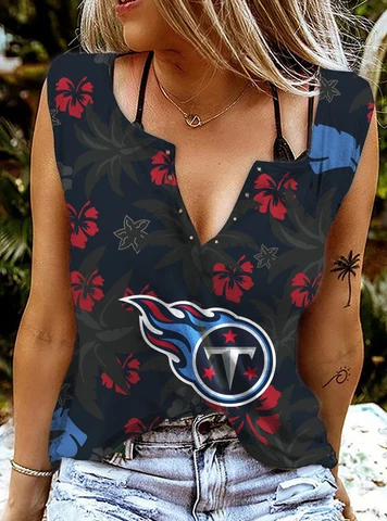 Tennessee Titans Tank Tops Ring Hole Sleeveless Top Casual Sexy V-neck Top Cover