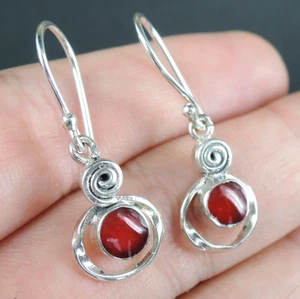925 Sterling Silver Red Coral Intricate Handmade Earrings Jewellery, RCE-239 - Picture 1 of 6