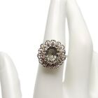 Lind Gray Grey Clear Glass Rhinestone Openwork Flower Silver Plated Ring Size 7
