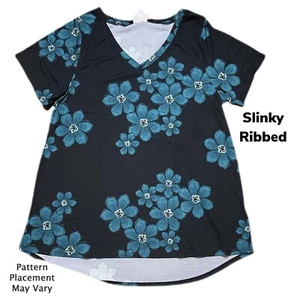 3XL CHRISTY TEE LuLaRoe ~ TEAL FLORAL on BLACK ~ V-Neck T-Shirt; Sizes 26-28 - Picture 1 of 5