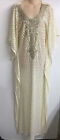 Carla Christoph Caftan Cream Knit Gold Lace Embroider Front Long Sleeveless M/L