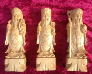 Set de 3 sages chinois en bois exotique | Très bon état - Picture 1 of 3