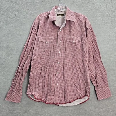 Stetson 男式纽扣衬衫中号红色西部珍珠扣长袖领 — 第 1/4 张图片