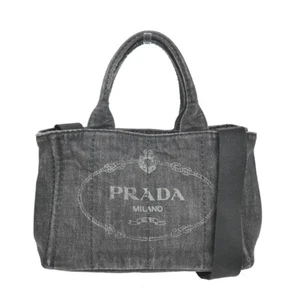PRADA Logo Canapa 2Way Shoulder Hand Bag Canvas Leather Black GHW 30EE902 - Picture 1 of 19