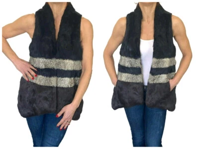  Chaleco a Rayas Cut25 by Yigal Azrouel Negro Gris Marrón Piel de Conejo S $599 Foto 1 de 4